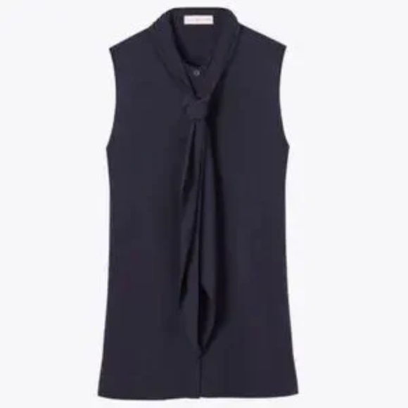 Tory Burch Tops - NWT TORY BURCH Navy Sleeveless Bow Button Down Blouse size 10